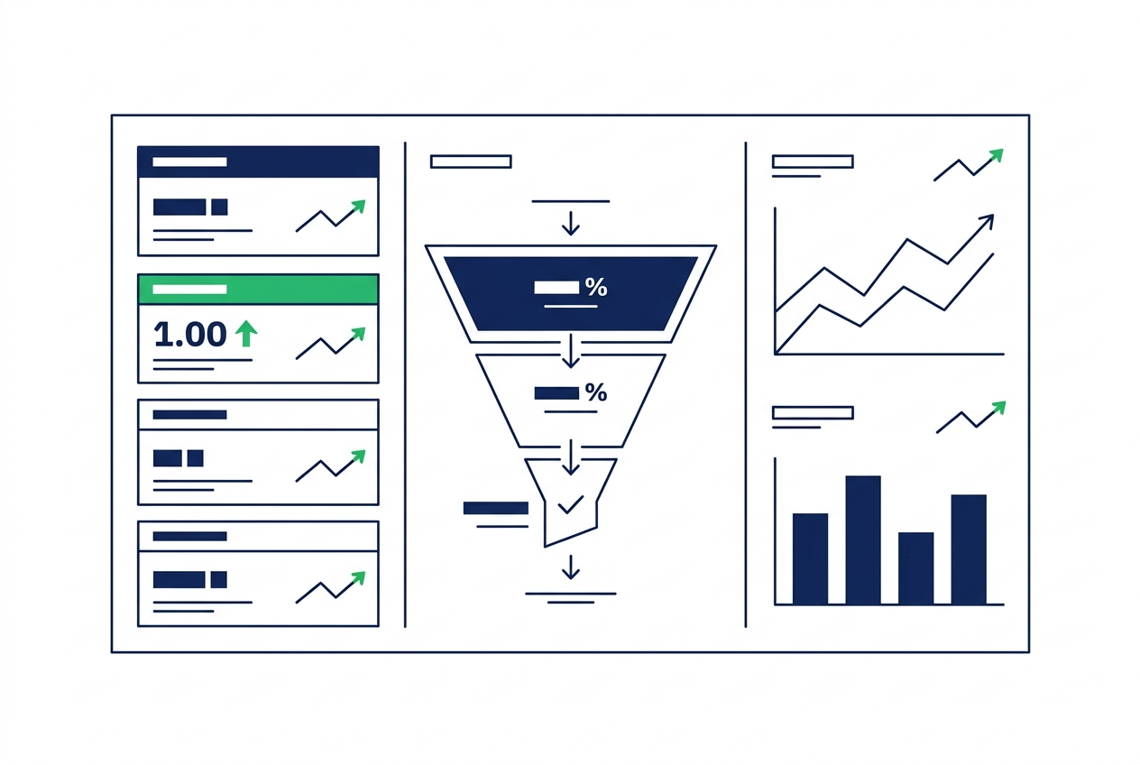 Dashboard mit KPIs und Funnel für bessere Übersicht