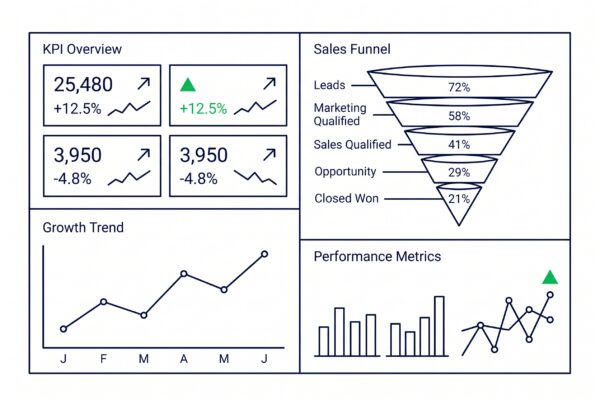 Dashboard mit KPIs zeigt Wachstum im KI-Reporting
