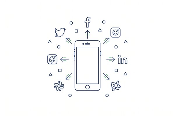 Smartphone mit Plattformen für Social Media Multi-Posting