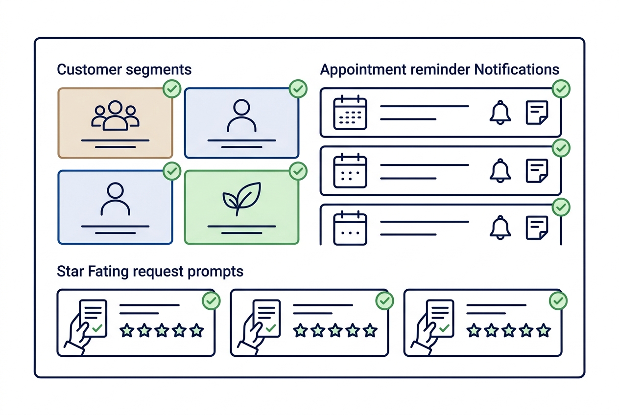 Salon-Dashboard verwaltet Kundensegmente, Termine und Bewertungsanfragen automatisch